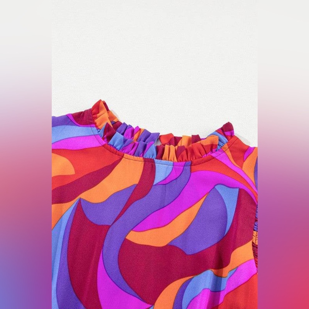 Abstract Print High Waist Ruffle Tiered Maxi Dress - Picture 4 of 8